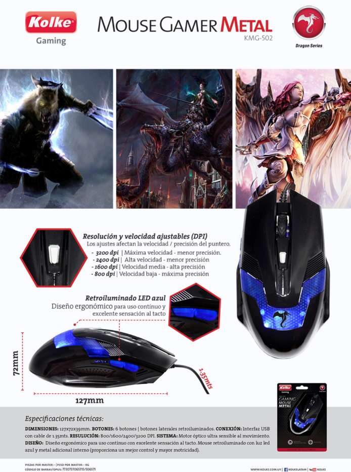 MOUSE KOLKE GAMING KMG-502 USB METAL