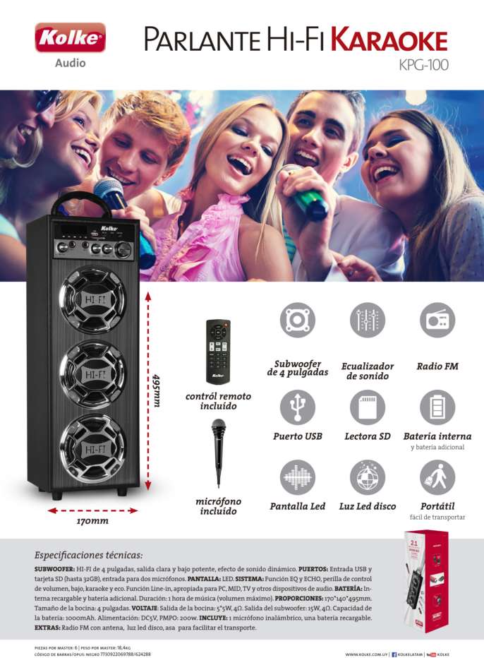 PARLANTE KOLKE KARAOKE KPG-100